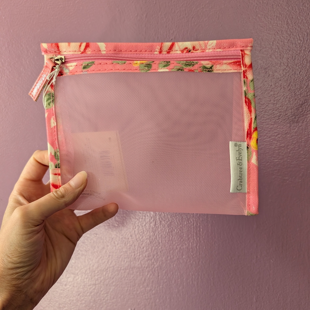 Crabtree & Evelyn Pink Floral Mesh Pouch